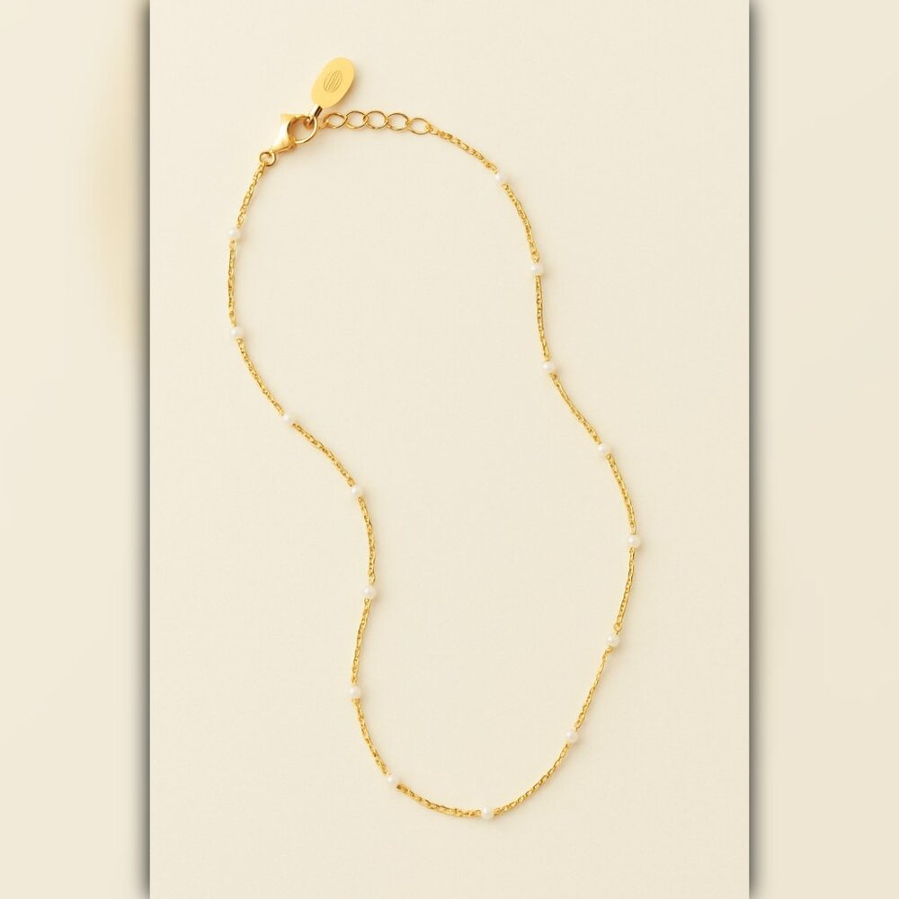A006-A • White Beaded Waterproof Gold Choker Necklace